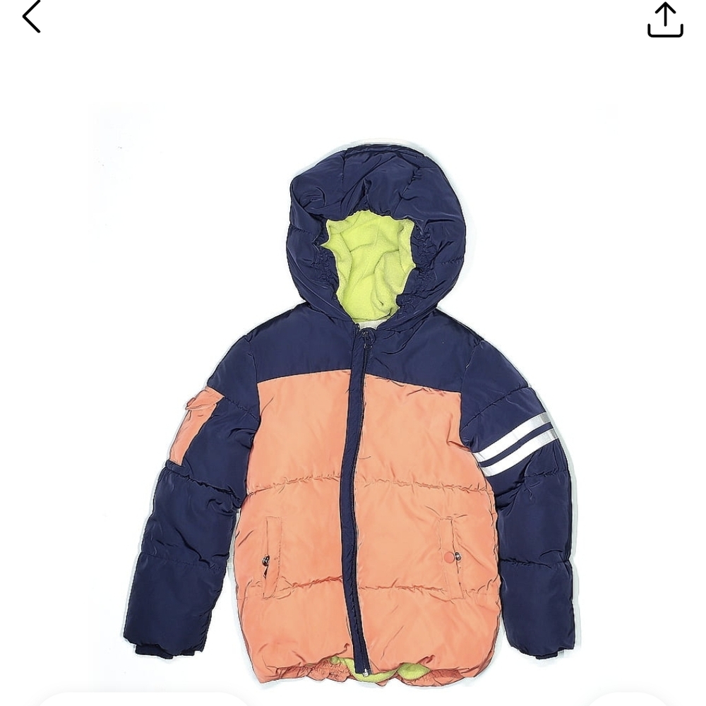 Boys 7 Rockets Of Awesome Blue And Orange Colorful Hooded Puffer Jacket